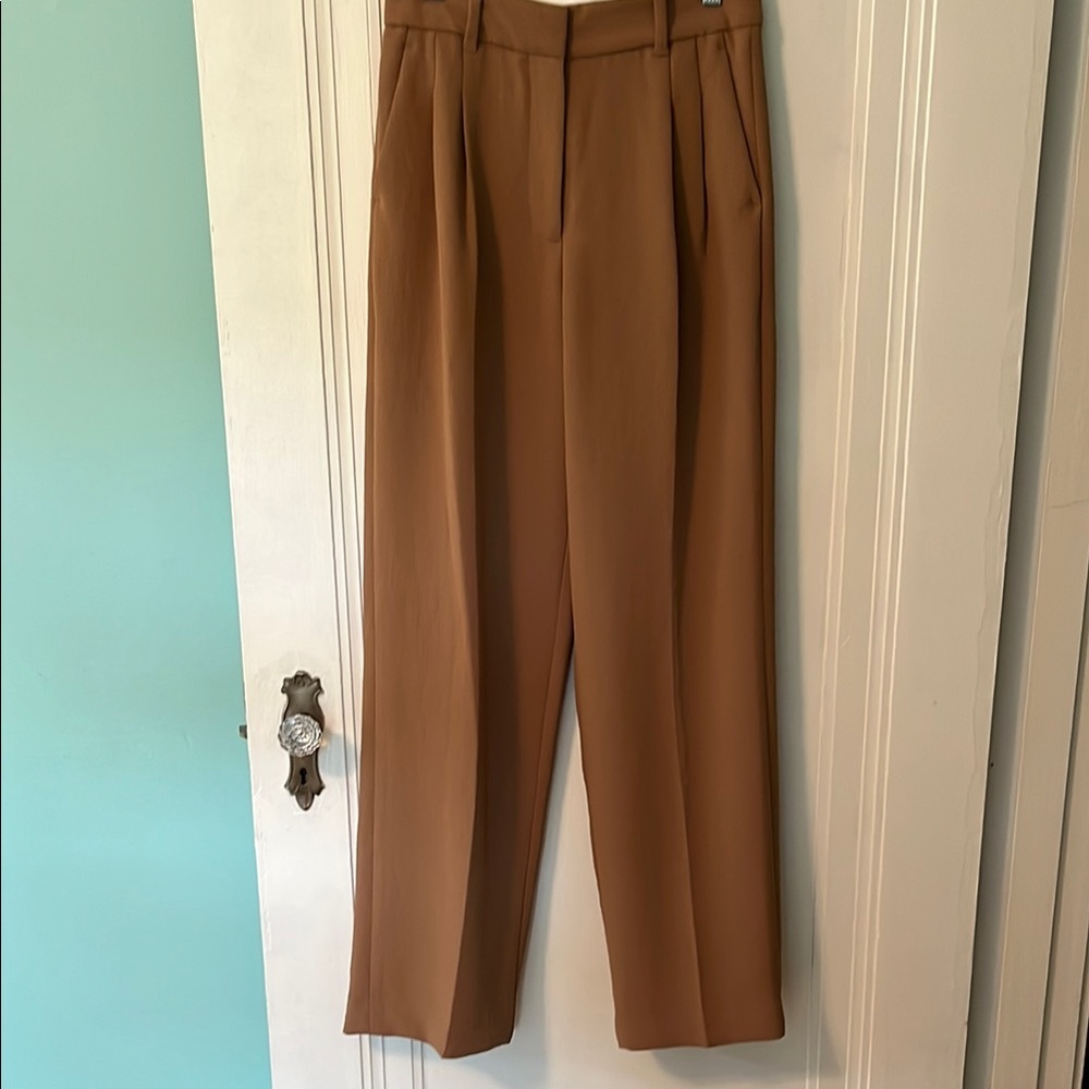 Wilfred Tan High-Waisted Trousers with Pleats